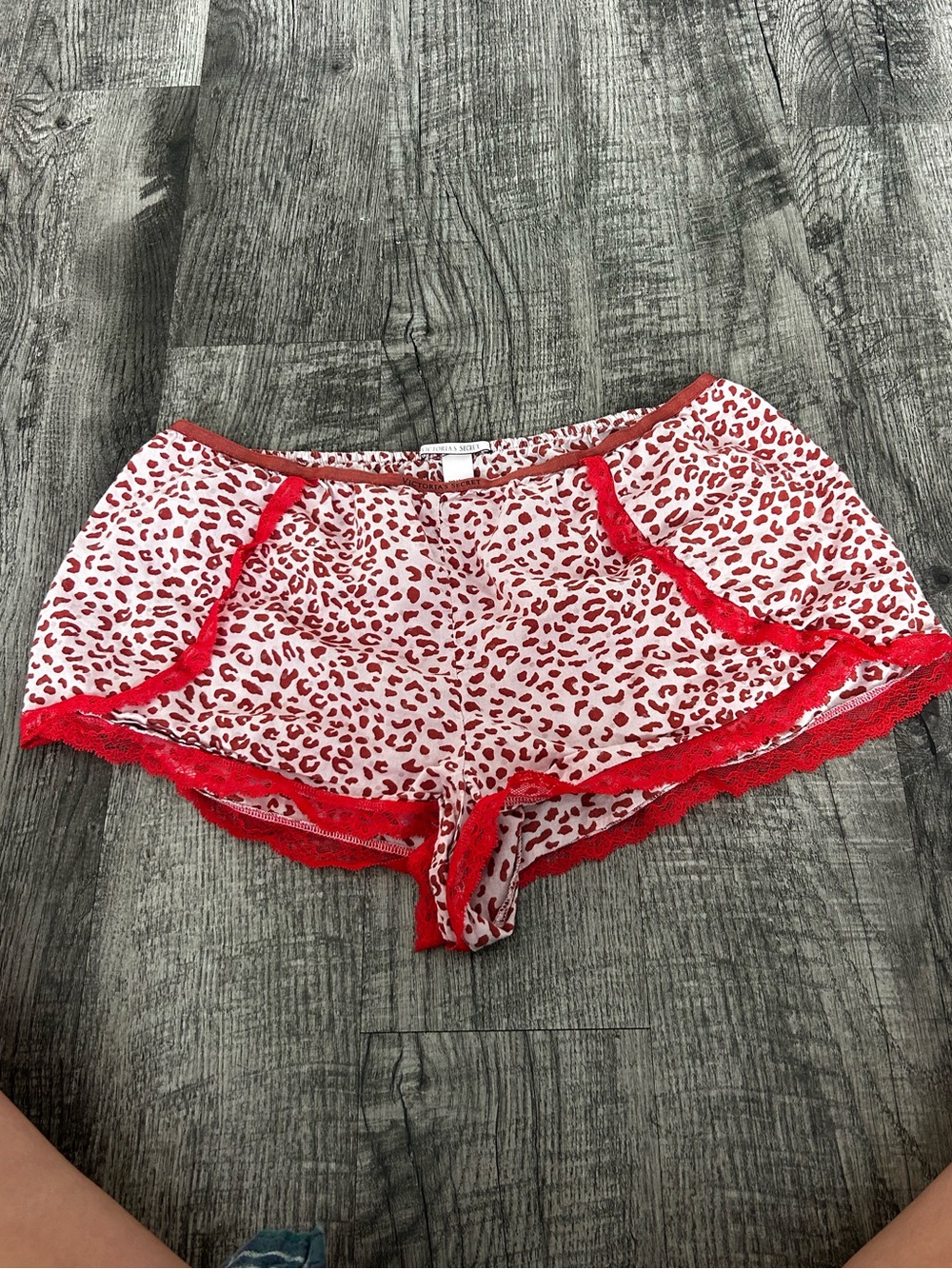 Victoria's Secret Red Leopard-Print Lace-Trim Shorts